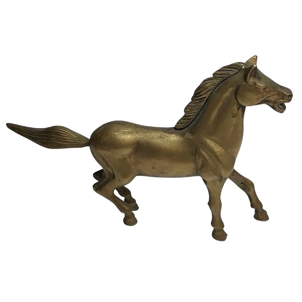 Prancing Brass Horse Figurine 10" Vintage Decorative Statue